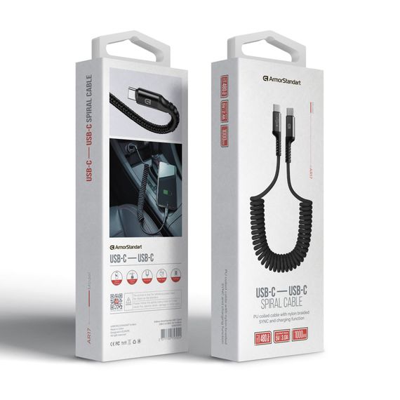 Дата кабель USB-C to USB-C 1.0m Spiral 3A Black Armorstandart (ARM75392) | Зображення 2