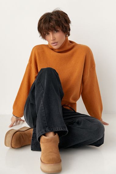 Теплий вільний гольф з розрізами внизу - теракотовий цвет, ONE SIZE (є розміри)