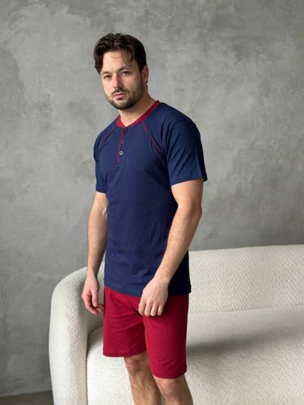 Котонова чоловіча піжама з червоними шортами | Зображення 6