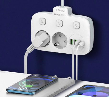 Мережевий фільтр LDNIO SE2435 подовжувач 2 розетки 3 USB 1 Type-C Білий | Зображення 4