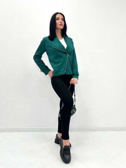 Женская замшевая куртка-косуха весенняя GF01221 цвет зеленый, размер 46/48 | Зображення 4