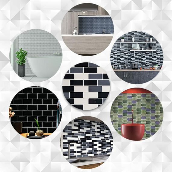 Самоклеющаяся полиуретановая плитка черный серый молочный кирпич 305х305х1мм (D) SW-00001329 | Зображення 6