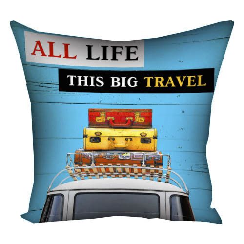 Подушка габардинова з принтом All life this big travel 40x40 (4P_VOL045)