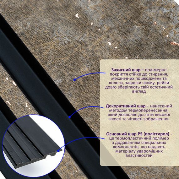 Рейка декоративна PS 2900х120х12мм Сіро-коричневий із золотими вкрапленнями SW-00002138 | Зображення 1