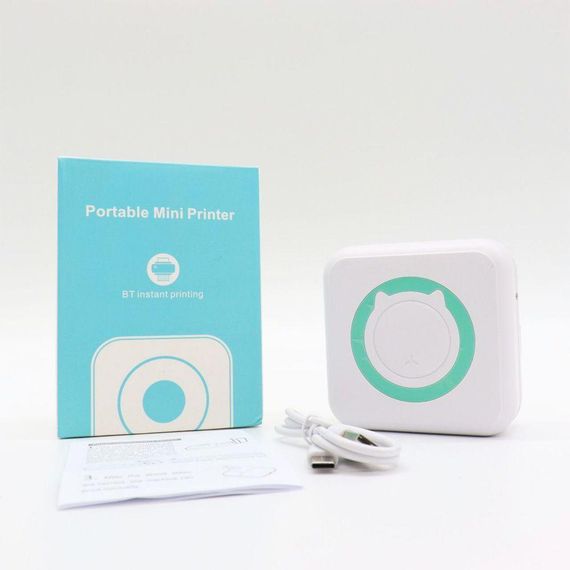 Портативный термопринтер с Bluetooth + 1 рулон бумаги, Бирюзовый / Мини-принтер для фотографий / Фотопринтер | Зображення 9