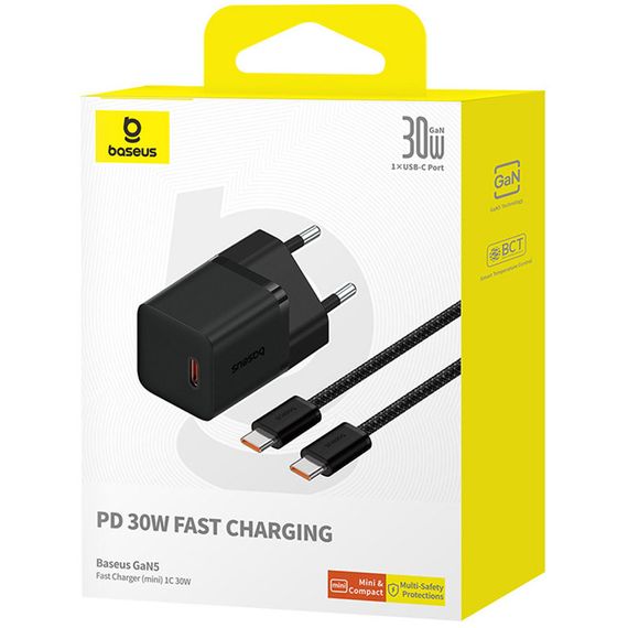 МЗП Baseus GaN5 Fast Charger (mini) 30W (1USB-C) + кабель Type-C to Type-C (P10110902) Cluster Black | Зображення 5