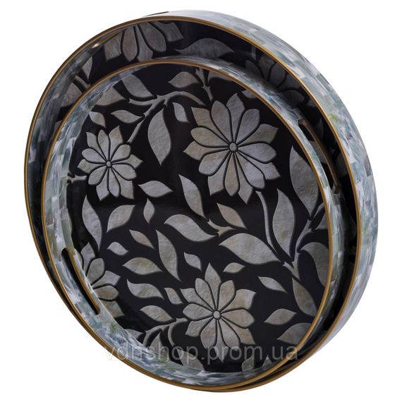 Набор круглых подносов для подачи еды 2 (шт) Ø32.5 / 37 (см) красивые декоративные подносы для кухни, в кровать, на стол HP-HK-15 | Зображення 1