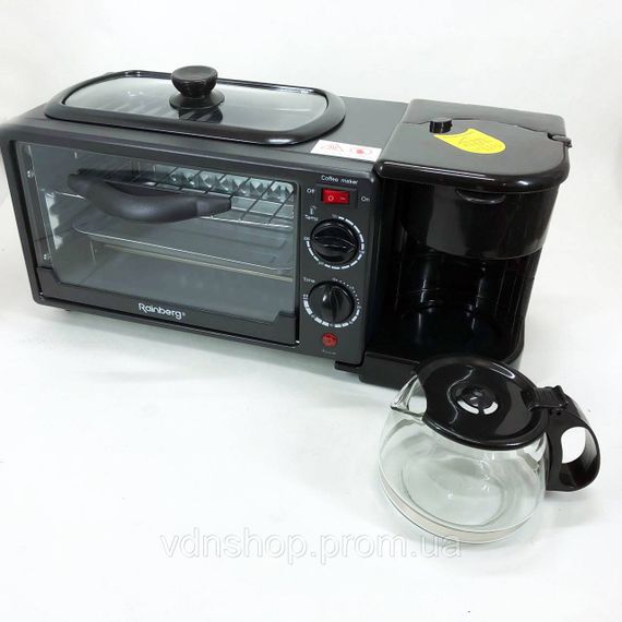 Настільні плити електронні Rainberg, Піч-духовка кавоварка сковорідка 3в1, Міні-печі електричні BH-47 | Зображення 5