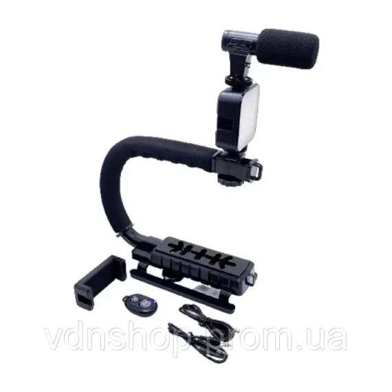 Ручка стабілізатор AY-49U для відеокамер фотоапаратів Uподібний кронштейн для телефону з спалахом мікрофоном | Зображення 4