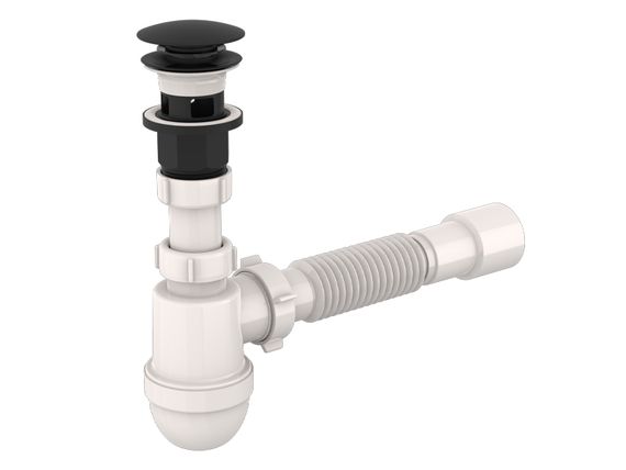Преміум сифон для умивальника click-clack, ClickFlow Pro, Чорний пластик злив G-11/4"(5см) 18шт