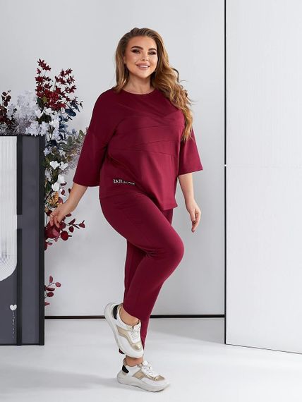 Женский спортивный прогулочный костюм с укороченными штанами NB24003 бордовый, размер 50/52 | Зображення 1