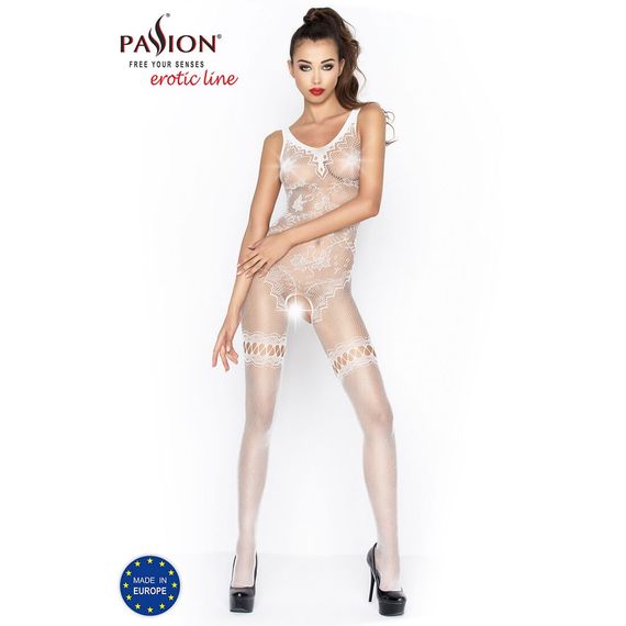 Бодістокінг Passion BS045 white, комбінезон, імітація панчох і боді, S/M/L | Зображення 1