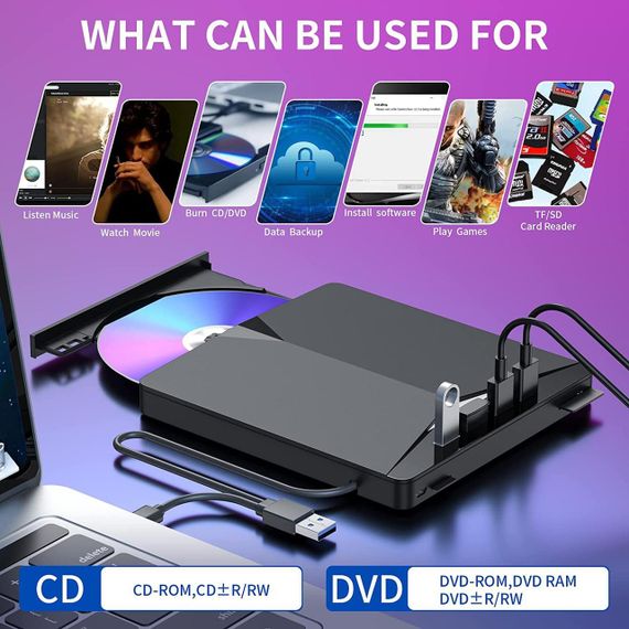 Переносной привод внешний дисковод dvd-RW Fovope compact disc usb 3.0 записывающийся. | Зображення 6
