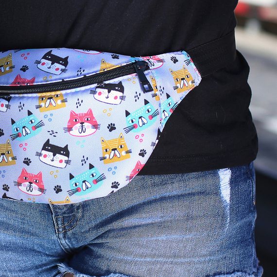 Сумка на пояс бананка Bumbag Котячьи мордашки 27x16 см (BB_20J002_BL)