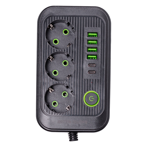 Мережевий фільтр кабель 3.8 м подовжувач F16 на 3 розетки з USB портами та кнопкою відключення Чорний HP-5-20 | Зображення 2