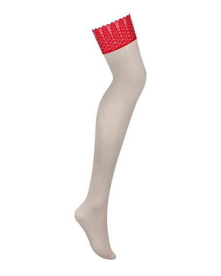 Панчохи Obsessive Ingridia stockings M/L, бежеві з червоною резинкою Sex Aura | Зображення 2