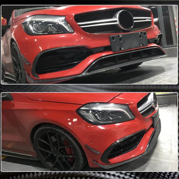 Накладка на передній бампер Lip (для AMG-Line / A45 AMG HB 2016-2018, Карбон) для Mercedes A-сlass W176 рр | Зображення 2