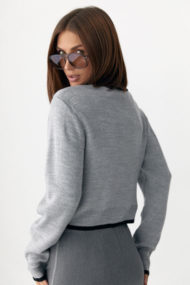 Короткий кардиган на ґудзиках із контрастною окантовкою - сірий цвет, ONE SIZE (є розміри) | Зображення 1