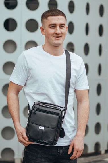 Чоловіча сумка через плече із натуральної шкіри Tiding Bag 1079714 чорна | Зображення 6