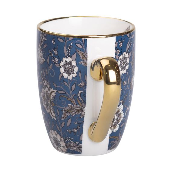 Фарфоровая чашка 400 мл с золотым ободком и золотой ручкой Синяя RX-N240665BL | Зображення 1