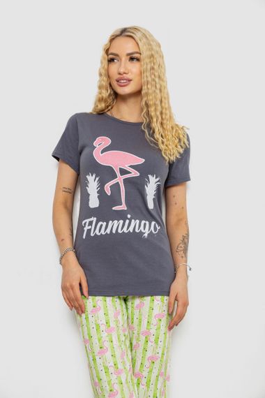 Піжама жіноча з принтом, колір сіро-зелений, 243R15897 | Зображення 1