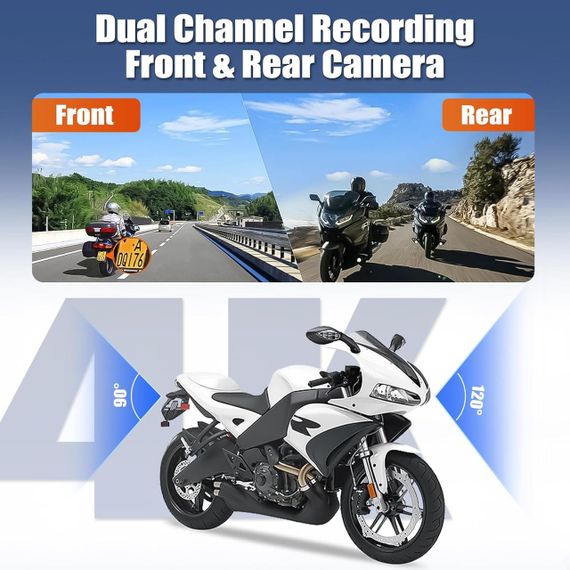 Видеорегистратор для мотоцикла водонепроницаемый 2 камеры передняя и задняя, ночное видение, G-Sensor DVR мото | Зображення 3