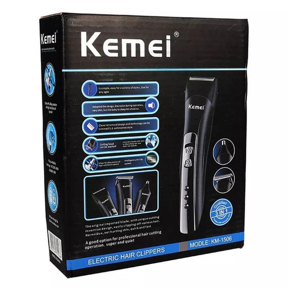 Машинка для стрижки Kemei KM-1506 3-в-1 Черная | Зображення 3