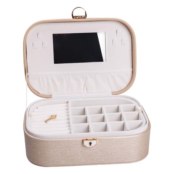 Шкатулка для украшений из эко кожи 2 яруса с замком органайзер для ювелирных изделий HP-5-1CR | Зображення 2