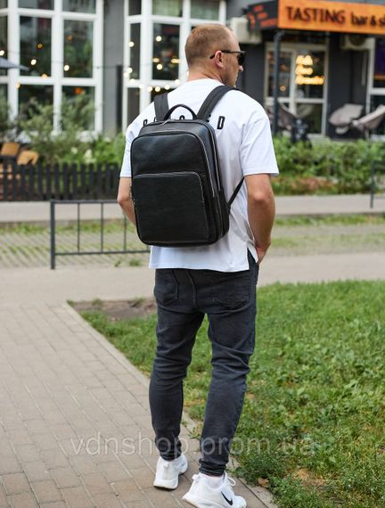 Класичний чоловічий рюкзак зі шкіри 42х30х16, практичний аксесуар для ноутбука та документів, чорний | Зображення 9