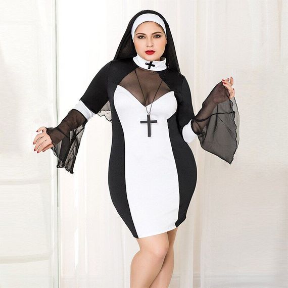Еротичний костюм черниці JSY «Грішниця Лола» Plus Size Black, сукня, хрест, апостольник | Зображення 4