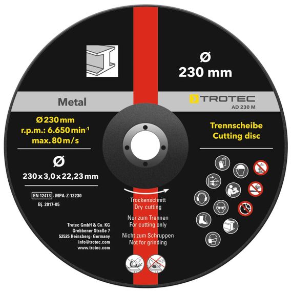 Круг відрізний по металу Trotec 230х22.23х3.2 (5 шт) (6225001211) | Зображення 1