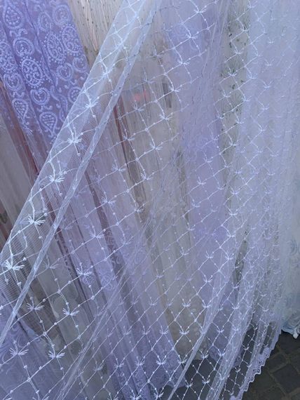 Тюль ромб, гардина, белый однотонный фатин с вышивкой для спальни, гостинной, детской | Зображення 1