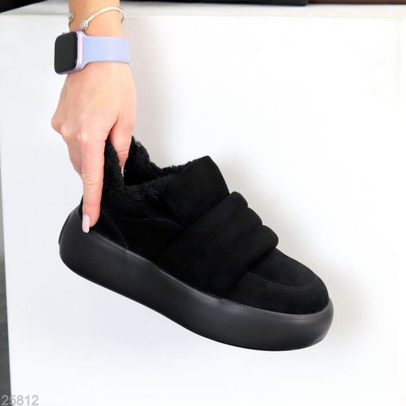 Мягкие замшевые черные автоледи на меху на платформе 38