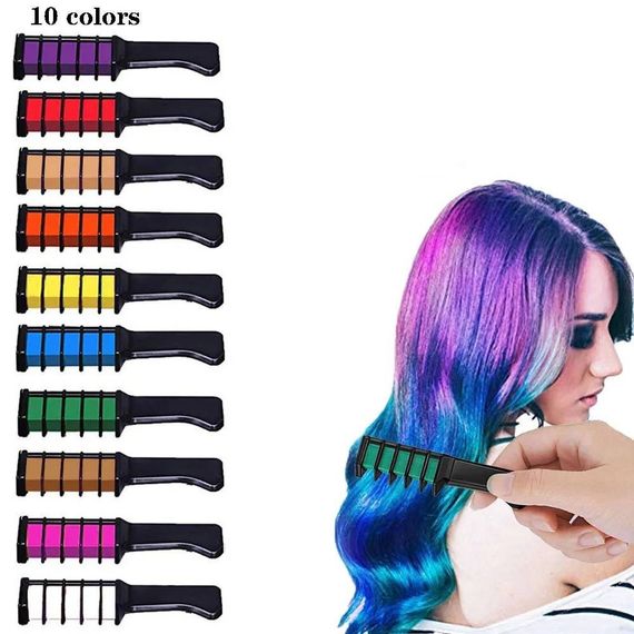 Набор мела для волос 10 шт Hair chalk Разноцветные красители расческа для детей и взрослых | Зображення 3