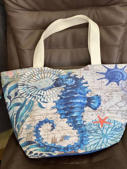 Женская большая пляжная сумка одно отделение на молнии AV109 размер 48/34, синяя | Зображення 2