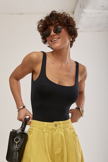 Еластичне боді з відкритою спиною - чорний цвет, M (є розміри)