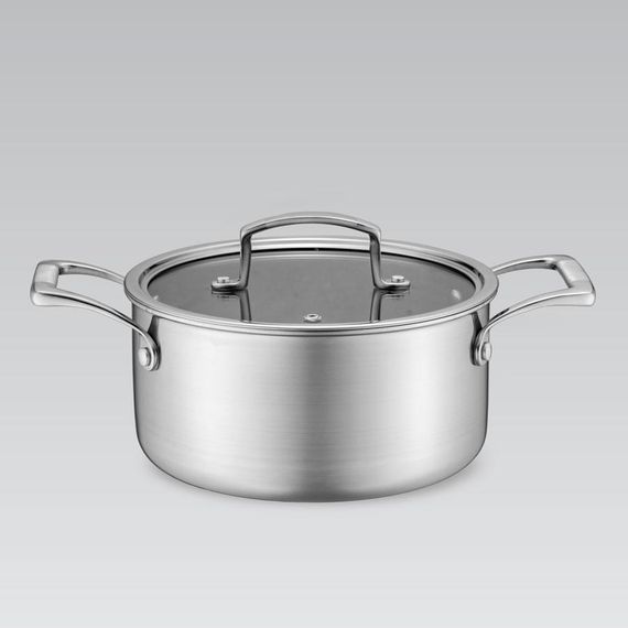 Каструля Maestro MR-3504-20, 3.1 л, 20 см, з нержавіючої сталі з кришкою, для всіх типів плит