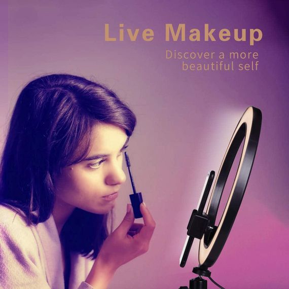 Кольцевая лампа со штативом и держателем телефона, светодиодный LED светильник для макияжа, трансляций, видео | Зображення 5