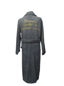 Халат чоловічий махровий натуральний сірий з вишивкою 50 (00213)