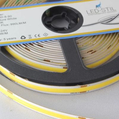 Светодиодная лента LED-STIL 3000K 9 Вт/м COB 480 діодів IP33 24 Вольта 900 lm тепле світло (UC3-24-480-8-90) - | Зображення 3