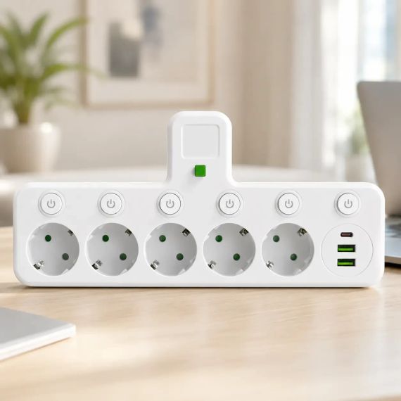 Сетевой фильтр 5 розеток + USB/адаптер на 5 розеток + USB с индивидуальными кнопками и LED-подсветкой | Зображення 1
