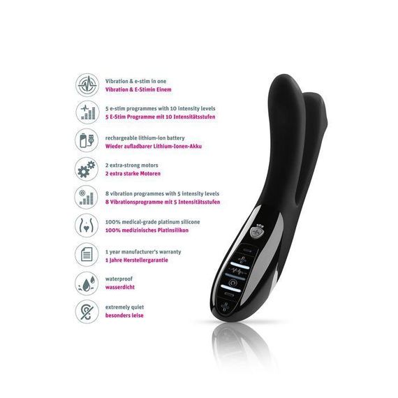 Вибратор двойной с электростимуляцией Mystim Tingling Aparte eStim Black, миостимулятор | Зображення 2