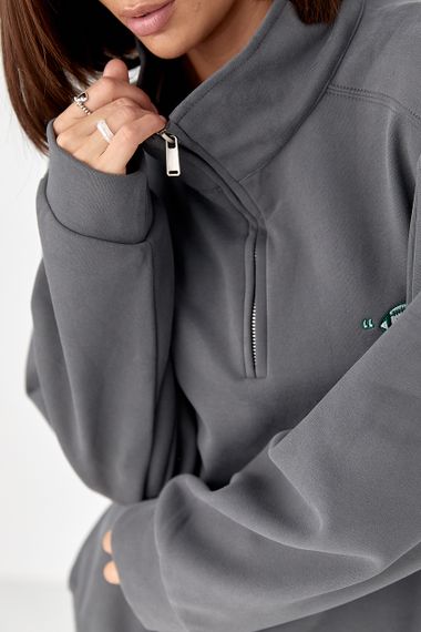 Спортивний теплий костюм з вільним світшотом і штанами - темно-сірий цвет, ONE SIZE (є розміри) | Зображення 3