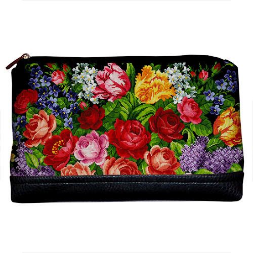 Косметичка дорожня жіноча Lovely Цветы на черном фоне 26x15x8 см