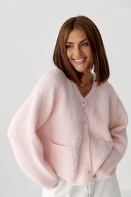 Теплий в'язаний кардиган із кишенями - пудра цвет, ONE SIZE (є розміри)