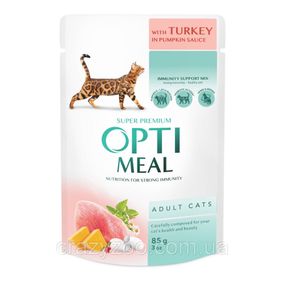 Вологий корм для котів OptiMeal Adult з індичкою в гарбузовому соусі 85 г B2711902