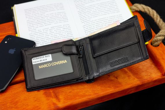 Черное кожаное мужское портмоне с отделением для документов Marco Coverna MCBK010-805 | Зображення 8