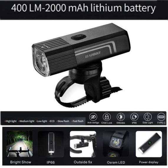 Фара для велосипеда передняя Leadbike LD88-Osram 400LM WK-89