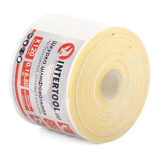 Шкурка шліфувальна, паперова основа, К120, 115 мм × 50 м INTERTOOL BT-0821 | Зображення 1