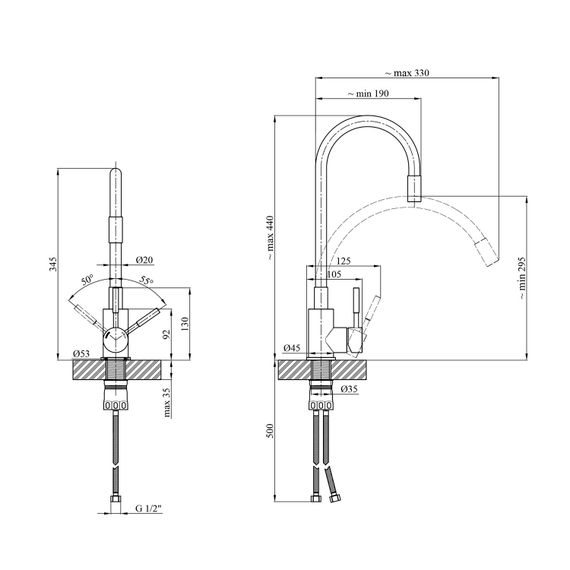 Змішувач для кухні Kroner KRM Edelstahl Klassisch - ESG035GRA (CV024354) | Зображення 1